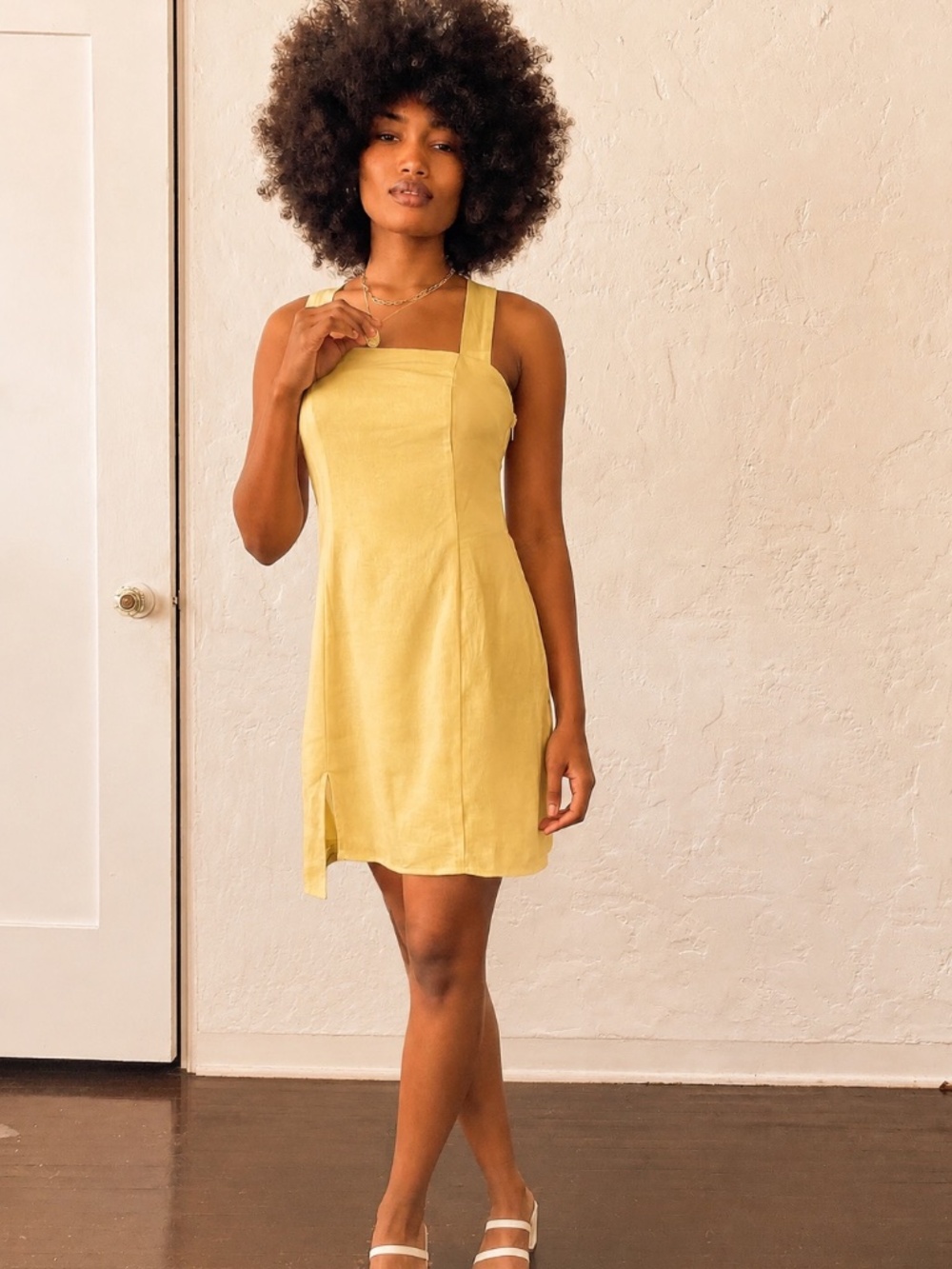 MINKPINK | Yellow Linen Blend Mini Dress | Small